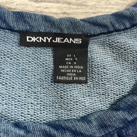 DKNY Jeans Denim Top,‎ Long Sleeve, Open Shoulders, Size Large - Picture 5 of 7